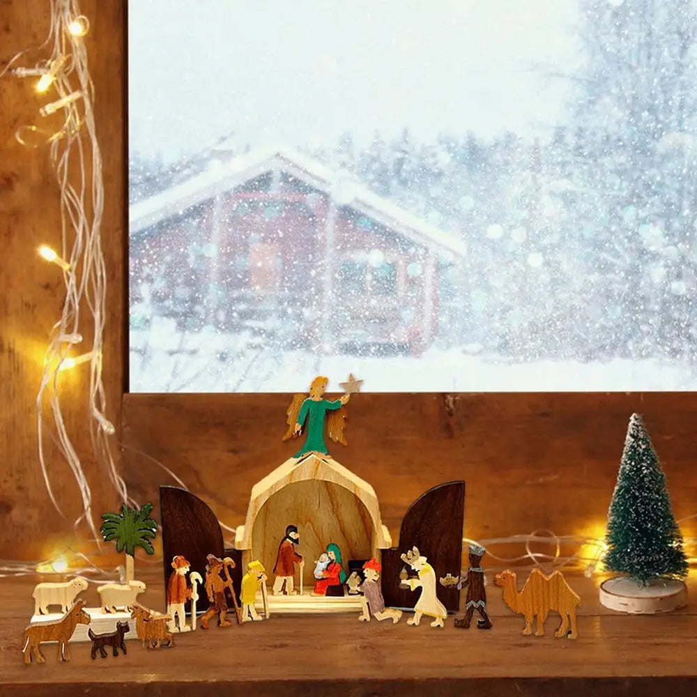 Exquisite Wooden Christmas Nativity Scene Decor - Image 10