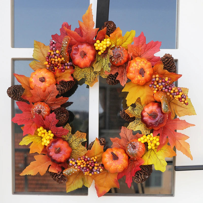 Festive Autumn Door Wreath with Pumpkins & Berries - Image 7