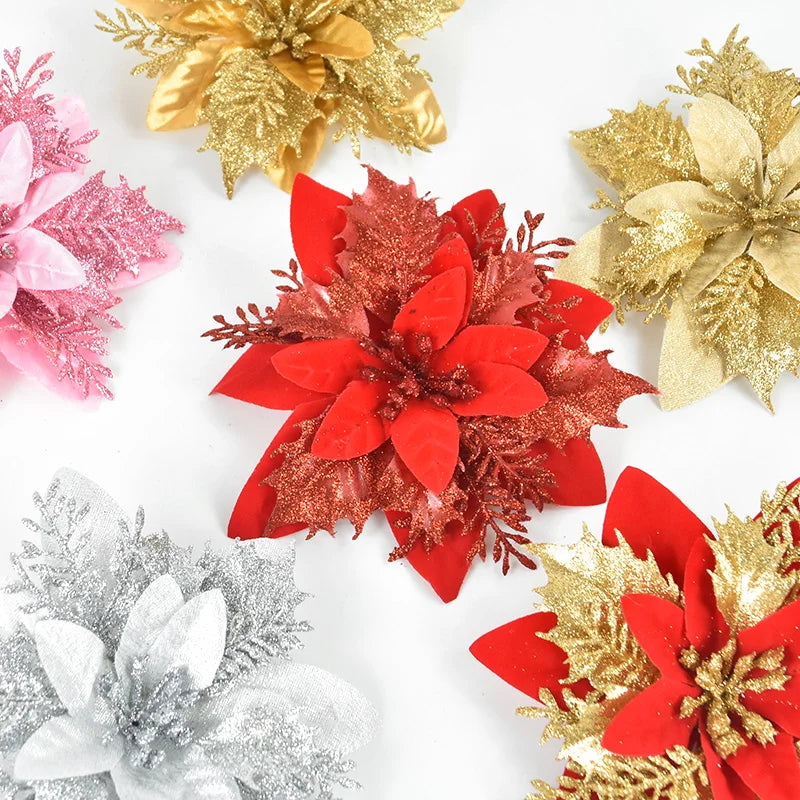 10/5Pcs Glitter Christmas Flower Ornaments - Image 5