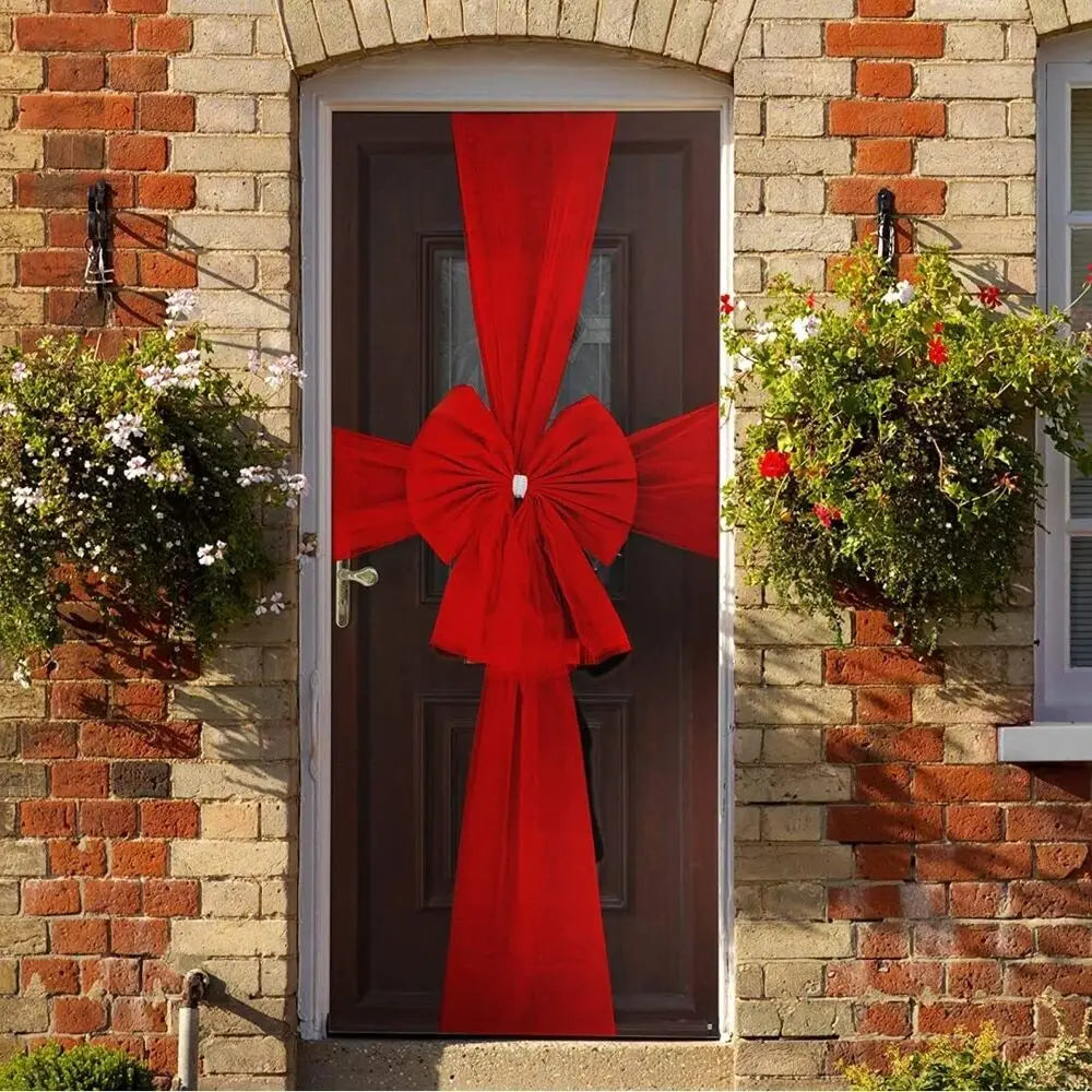 Festive Red Linen Ribbon Bow for Christmas Decor