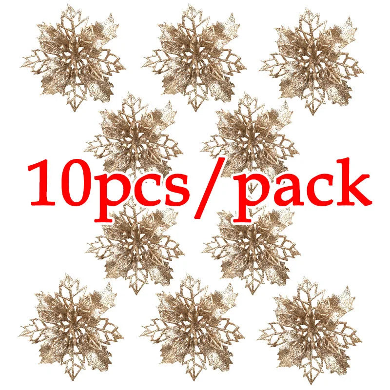 Glittering 10-Piece Christmas Tree Flower Ornaments - Image 6