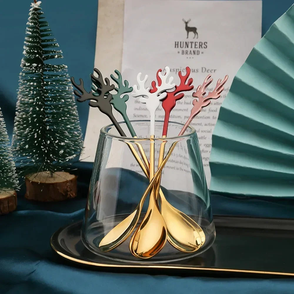 4 Christmas Elk Head Coffee Spoons for Festive Decor - Image 5