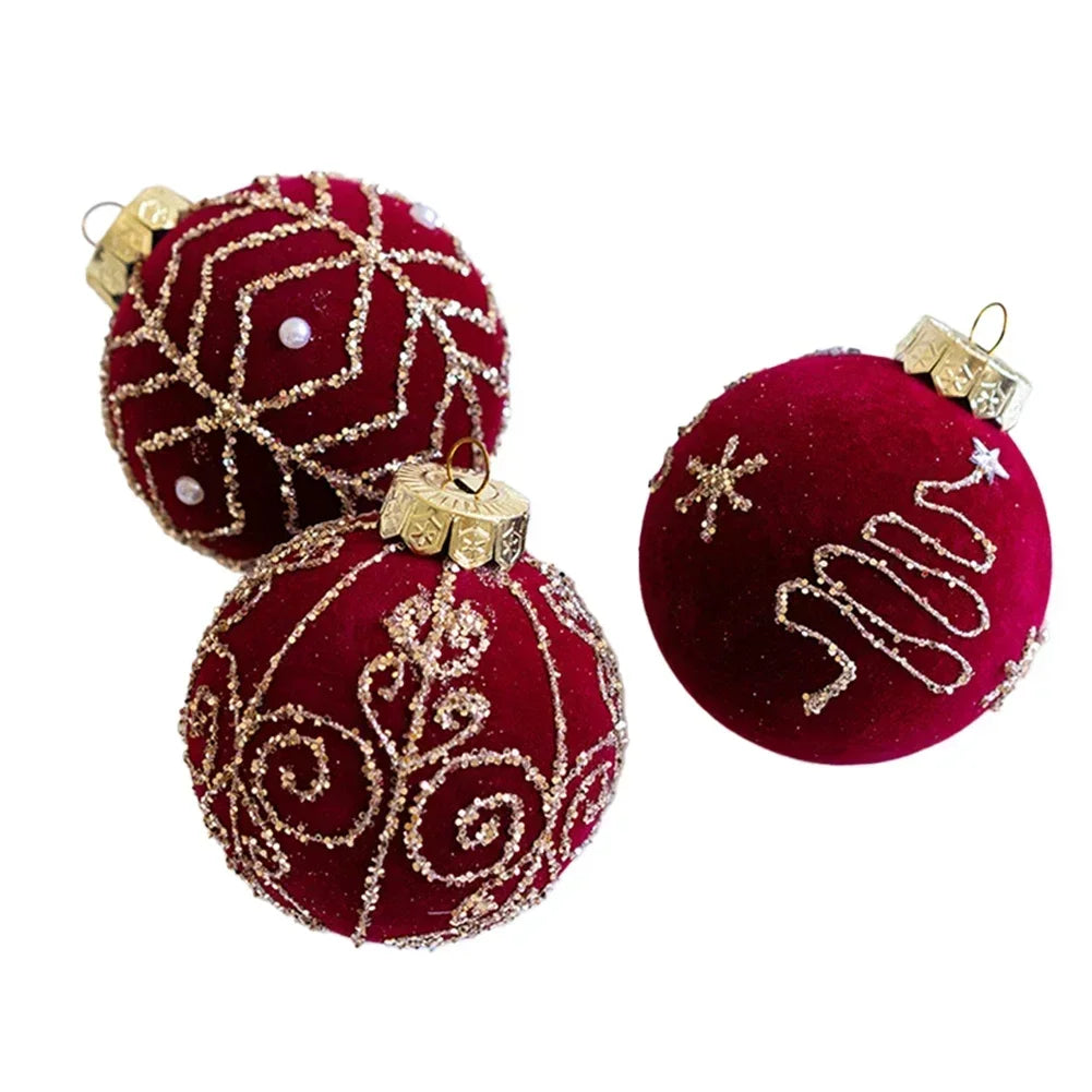 3pcs Velvet Wine Red Christmas Ball Ornaments - Image 5