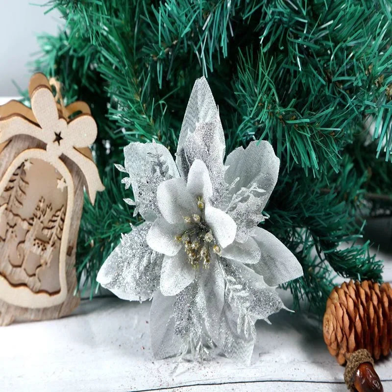 14cm Glittering Christmas Flower Ornaments for Festive Decor - Image 13