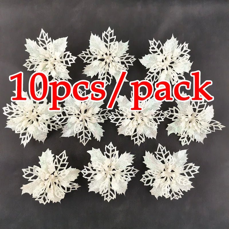 Glittering 10-Piece Christmas Tree Flower Ornaments - Image 15