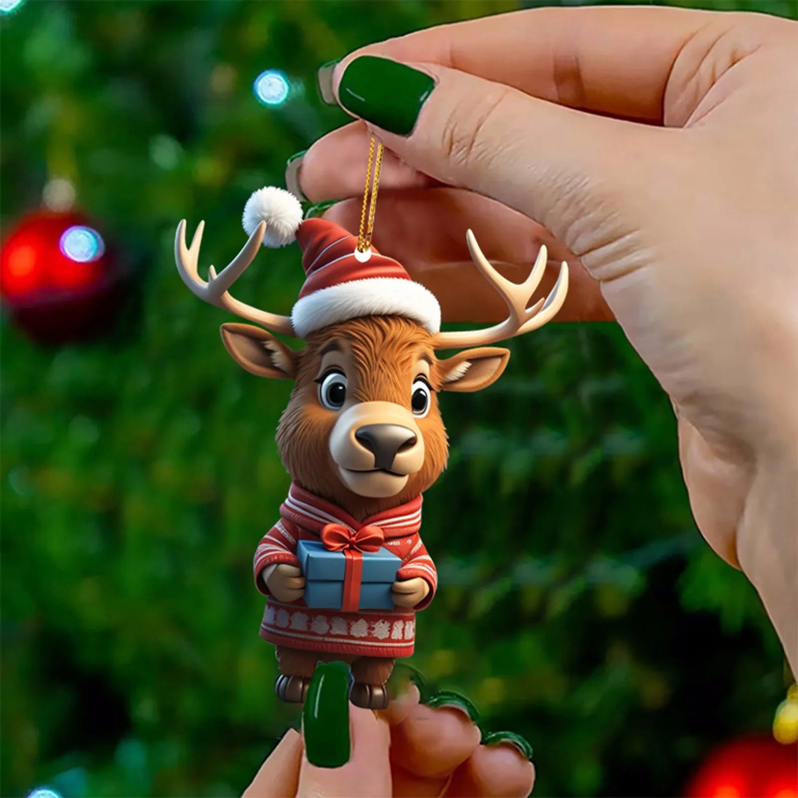 Adorable Cartoon Deer Car Hanging Ornament for Christmas - Image 2