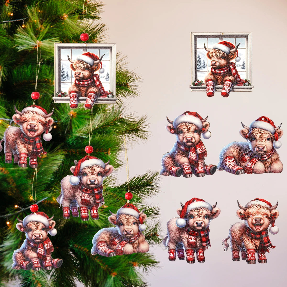 Charming Wooden Cow Christmas Ornaments for Festive Decor - Image 3