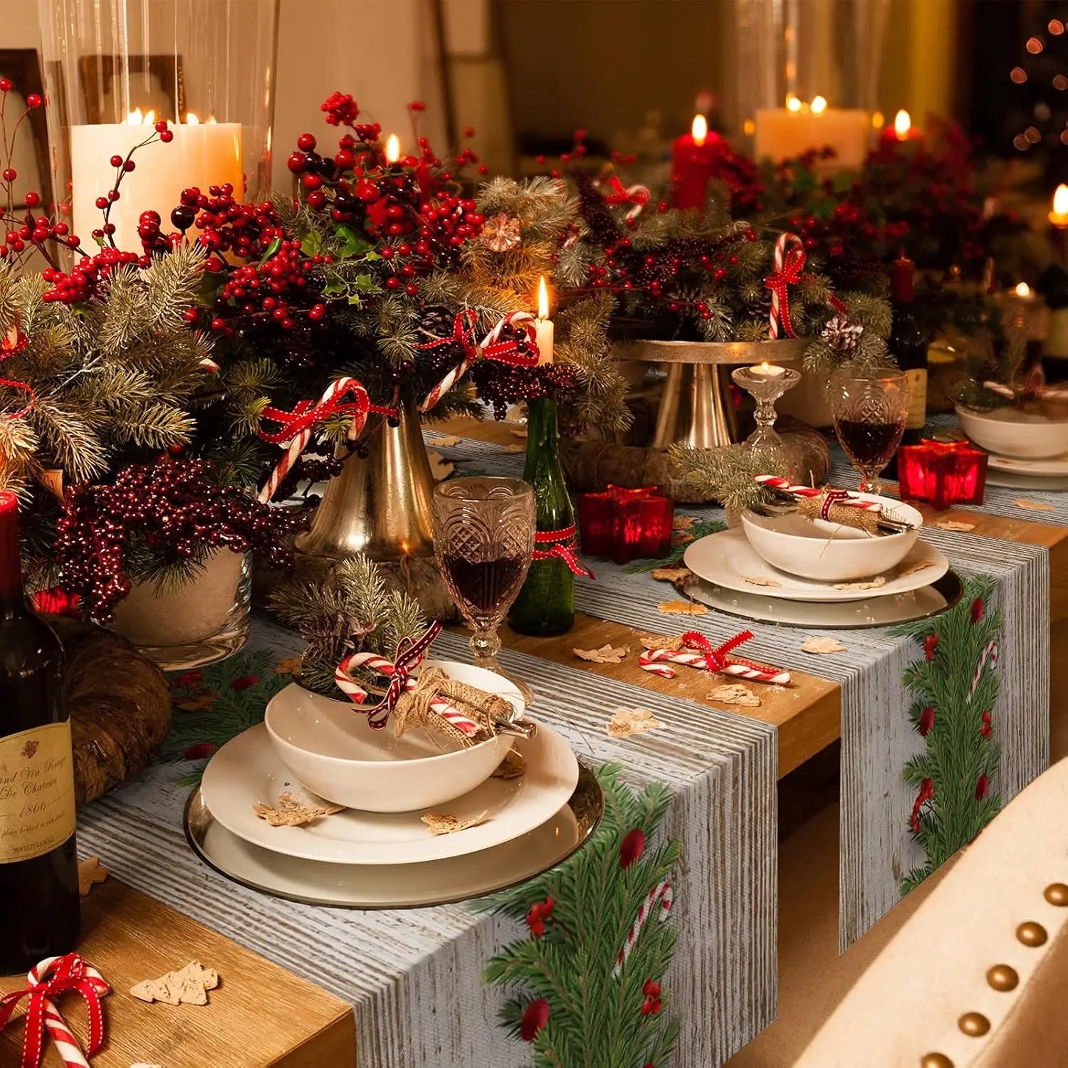 Festive Pinecone & Berry Christmas Table Runner - Image 7