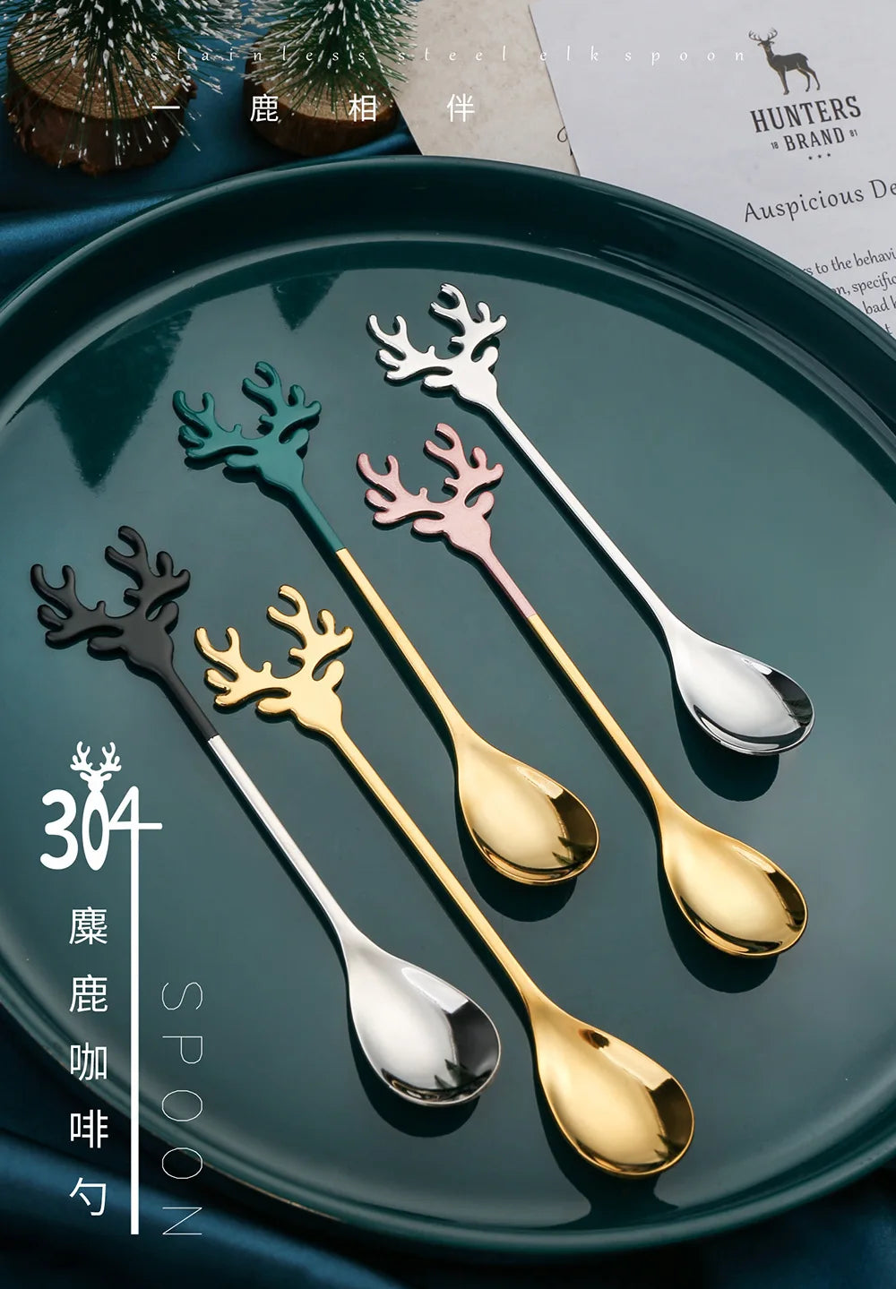 4 Christmas Elk Head Coffee Spoons for Festive Decor - Image 29