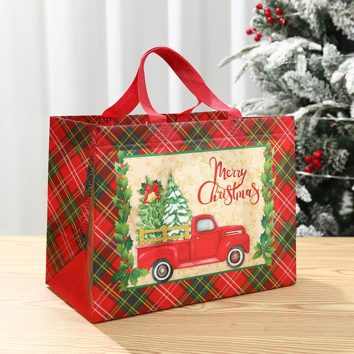 Festive Elk Plaid Christmas Gift Bag - Image 11
