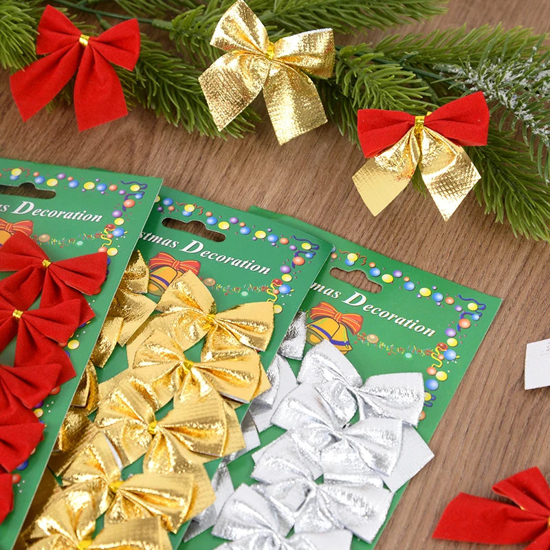 Charming Red Gold Mini Christmas Bow Ornaments - Image 5