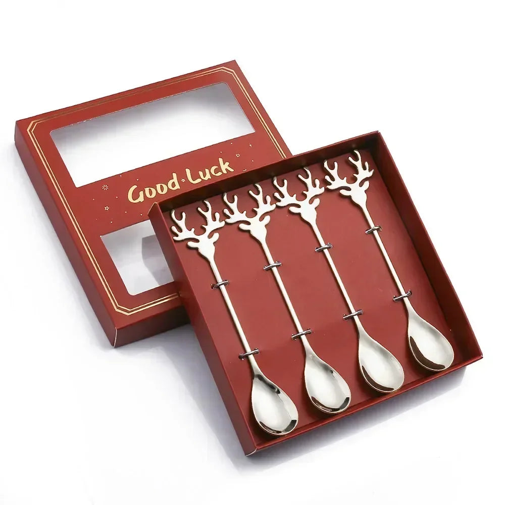4 Christmas Elk Head Coffee Spoons for Festive Decor - Image 21
