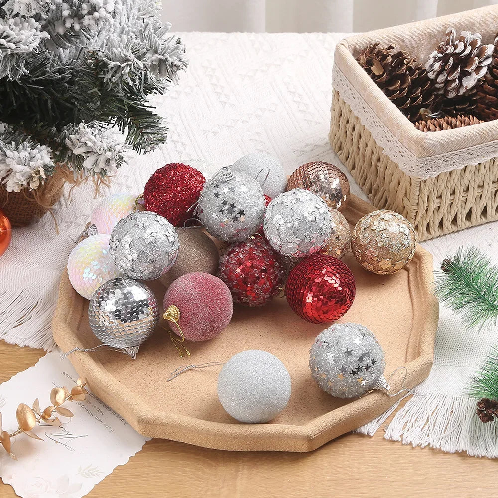 16pcs Glitter Christmas Ball Ornaments - Gold & Red - Image 8