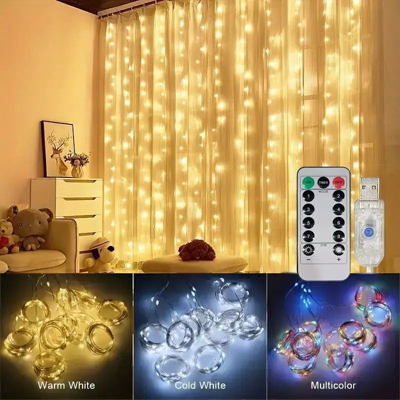 USB LED Curtain String Lights for Christmas Decor