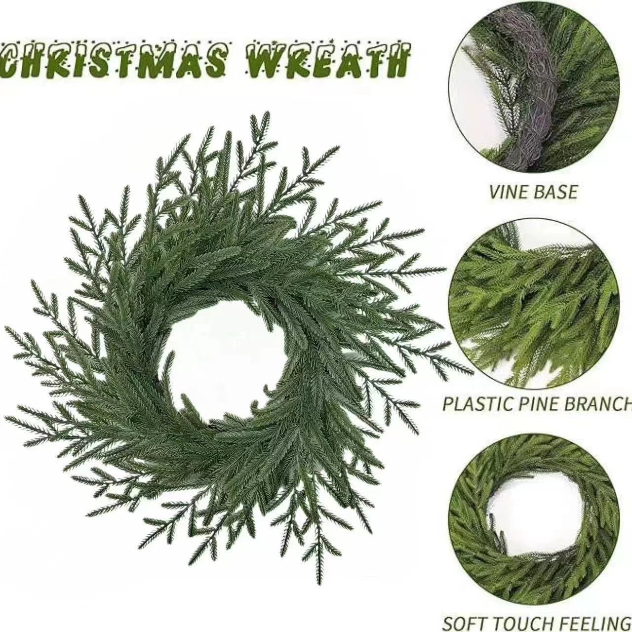 Festive 24 Real Touch Norfolk Pine Wreath - Image 4