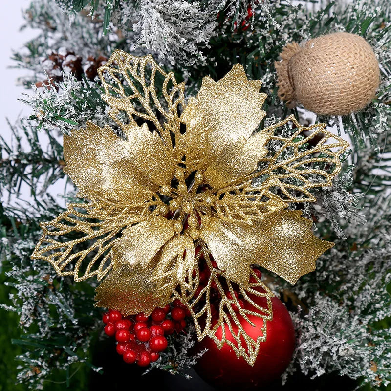 Glittering 10-Piece Christmas Tree Flower Ornaments - Image 5