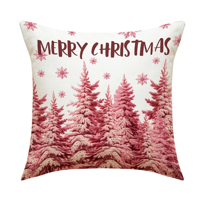 Festive Snowman Elk Linen Pillow Cover 45x45cm - Image 29