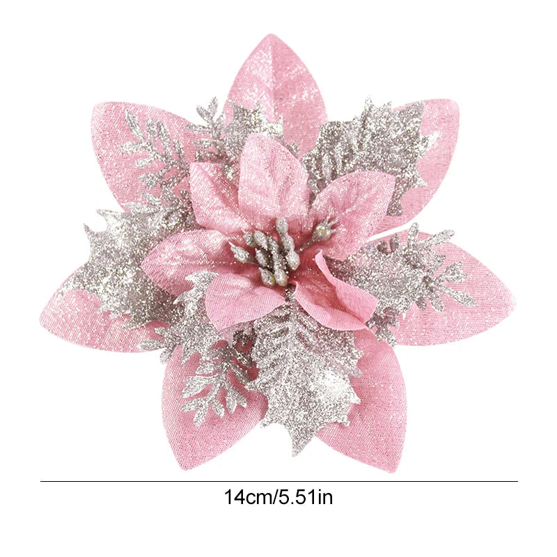 Sparkling Pink Christmas Flower Ornaments - 5/10 Pcs - Image 14