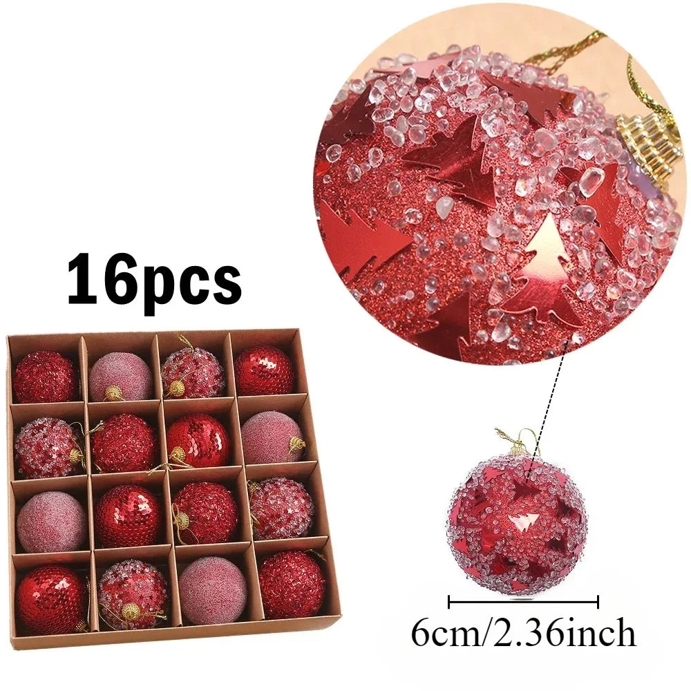 16pcs Glitter Christmas Ball Ornaments - Gold & Red - Image 9