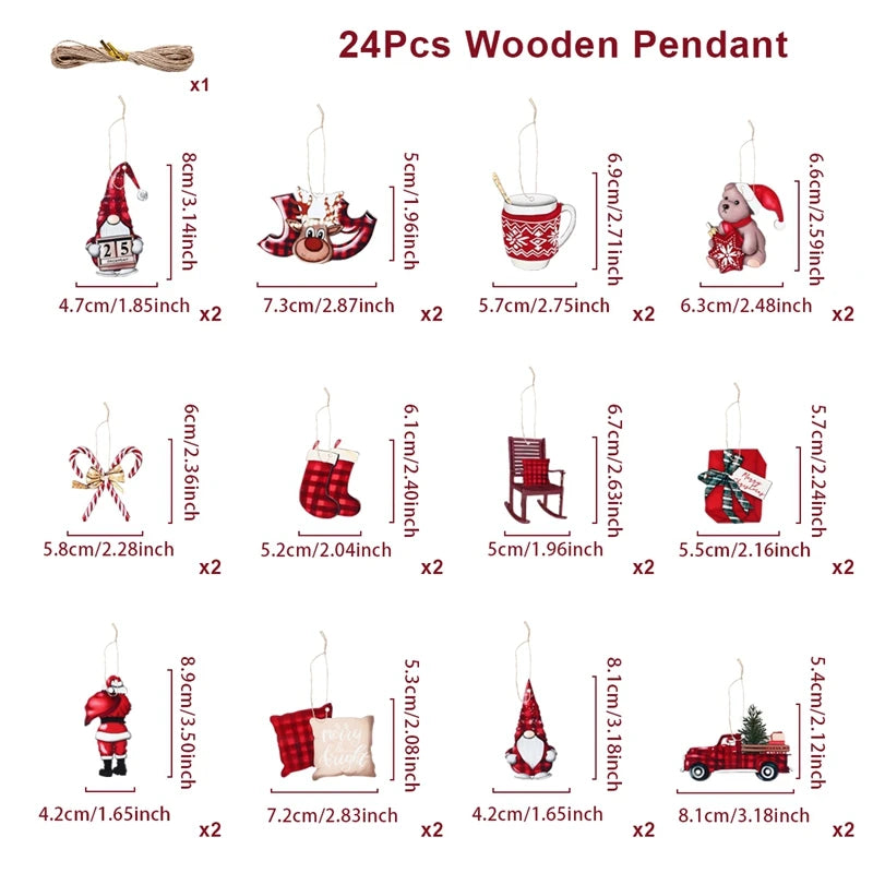 24pcs Festive Wooden Christmas Tree Ornaments - Image 4