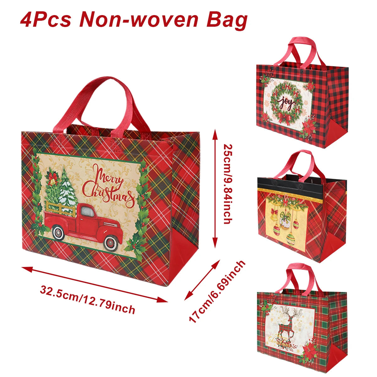 Festive Elk Plaid Christmas Gift Bag - Image 2