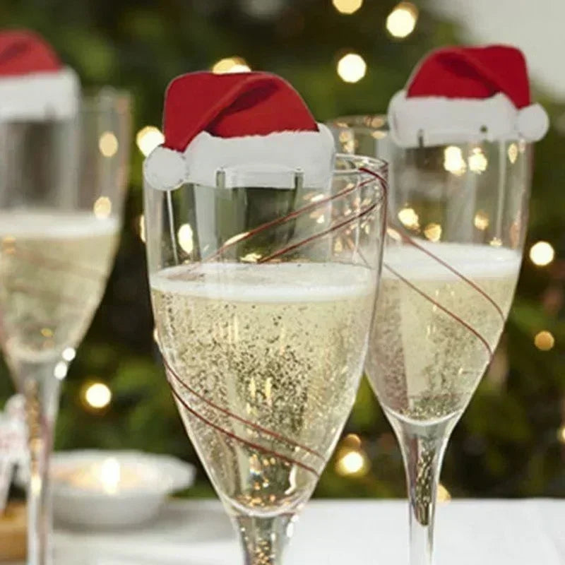 Festive Santa Hat Wine Glass Ornaments - 10/20/30PCS