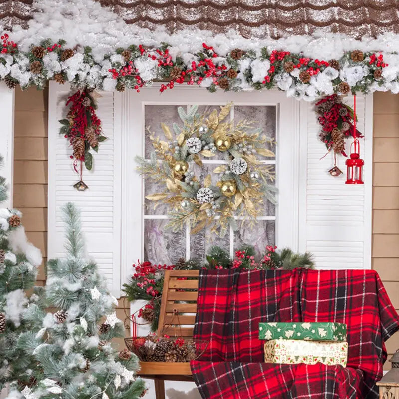 Elegant Gold Rattan Christmas Wreath for Door - Image 5