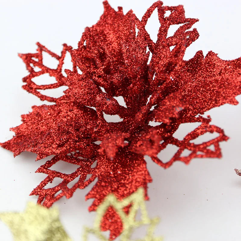 Glittering 10-Piece Christmas Tree Flower Ornaments - Image 11