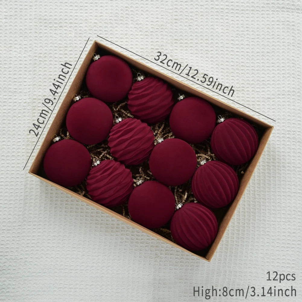 12-Pack Velvet Christmas Tree Ornaments - Elegant Décor - Image 8