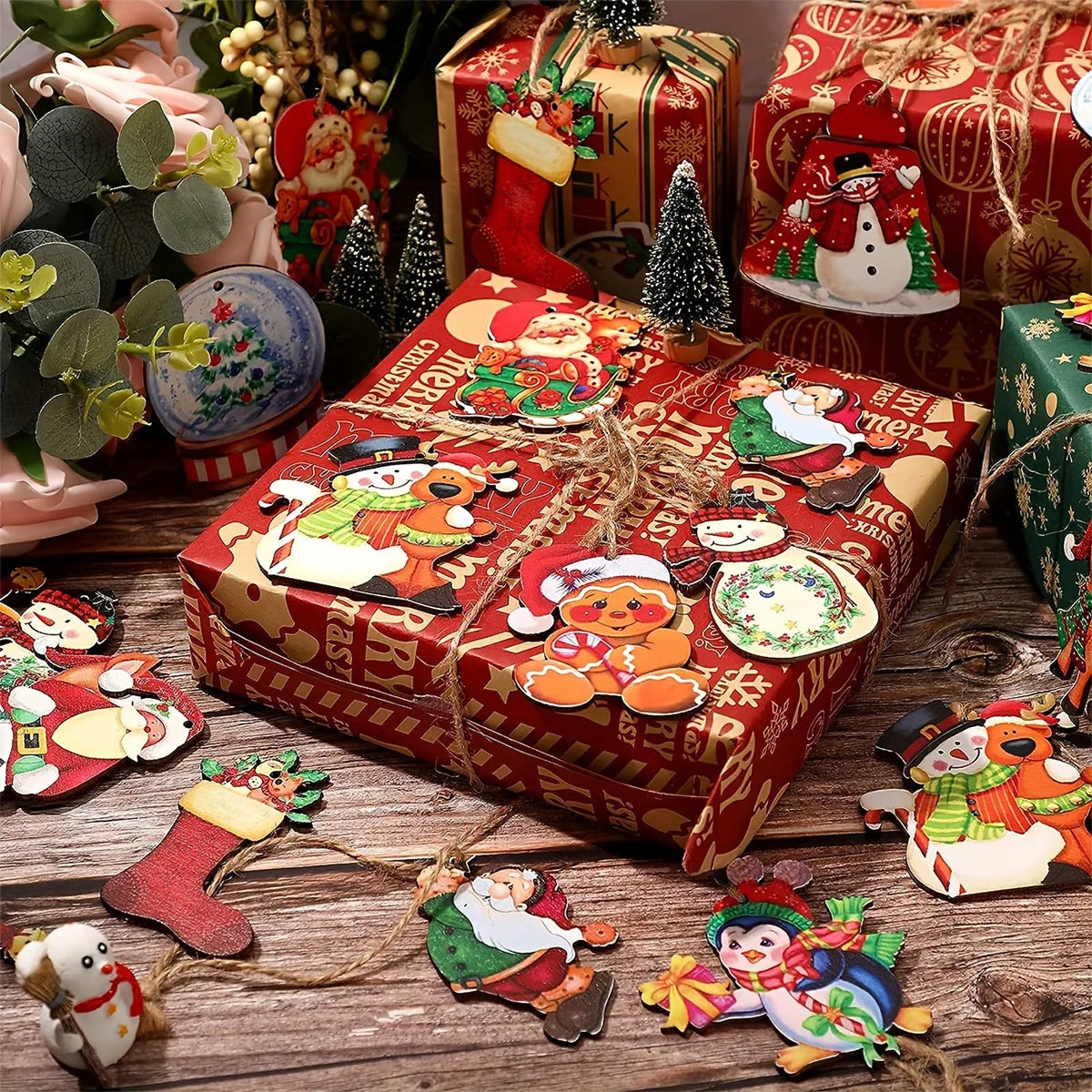 24pcs Festive Wooden Christmas Tree Ornaments - Image 5