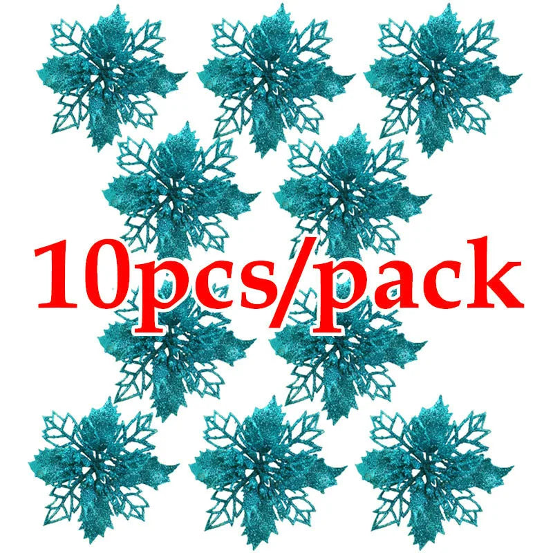 Glittering 10-Piece Christmas Tree Flower Ornaments - Image 4