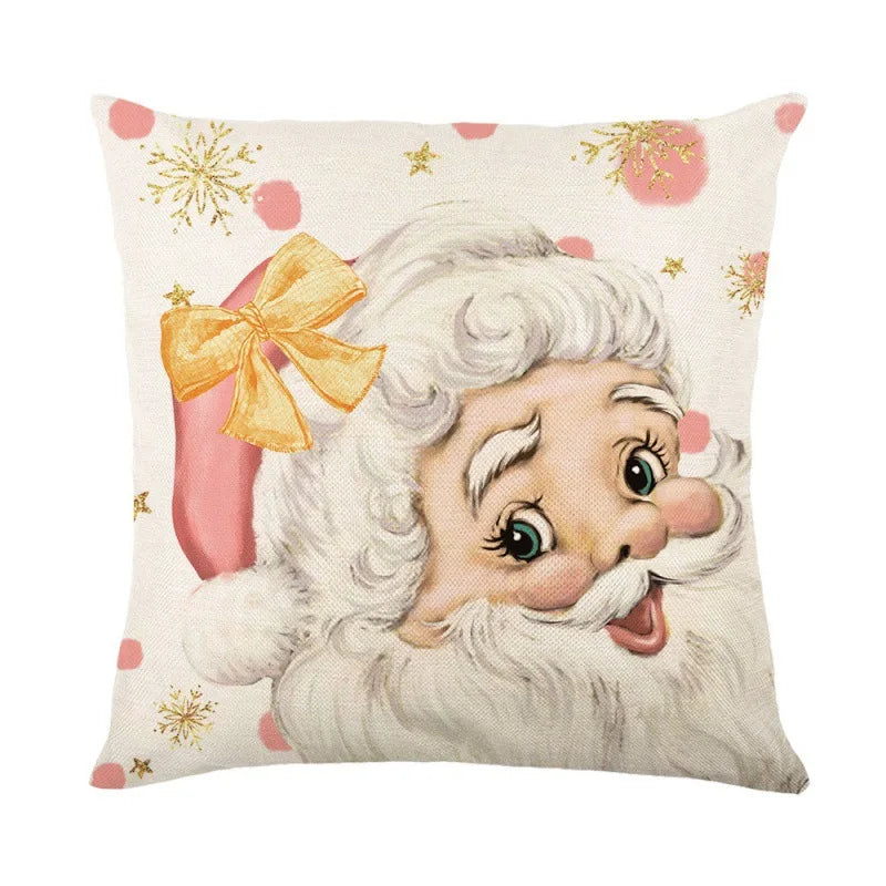 Festive Snowman Elk Linen Pillow Cover 45x45cm - Image 30