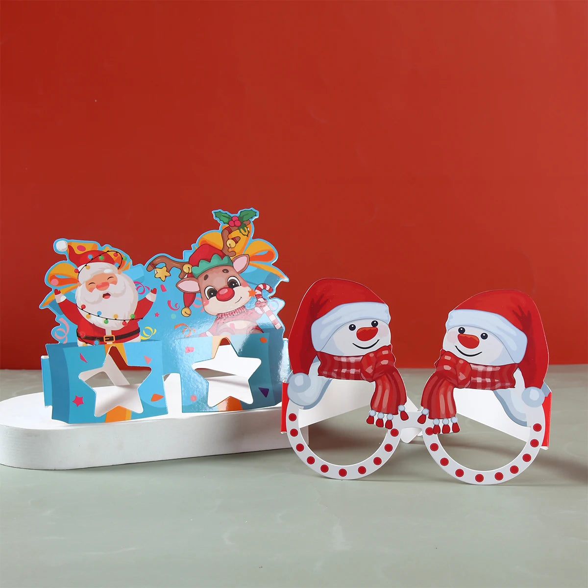 Festive Christmas Paper Glasses - Santa & Snowman Masks - Image 30
