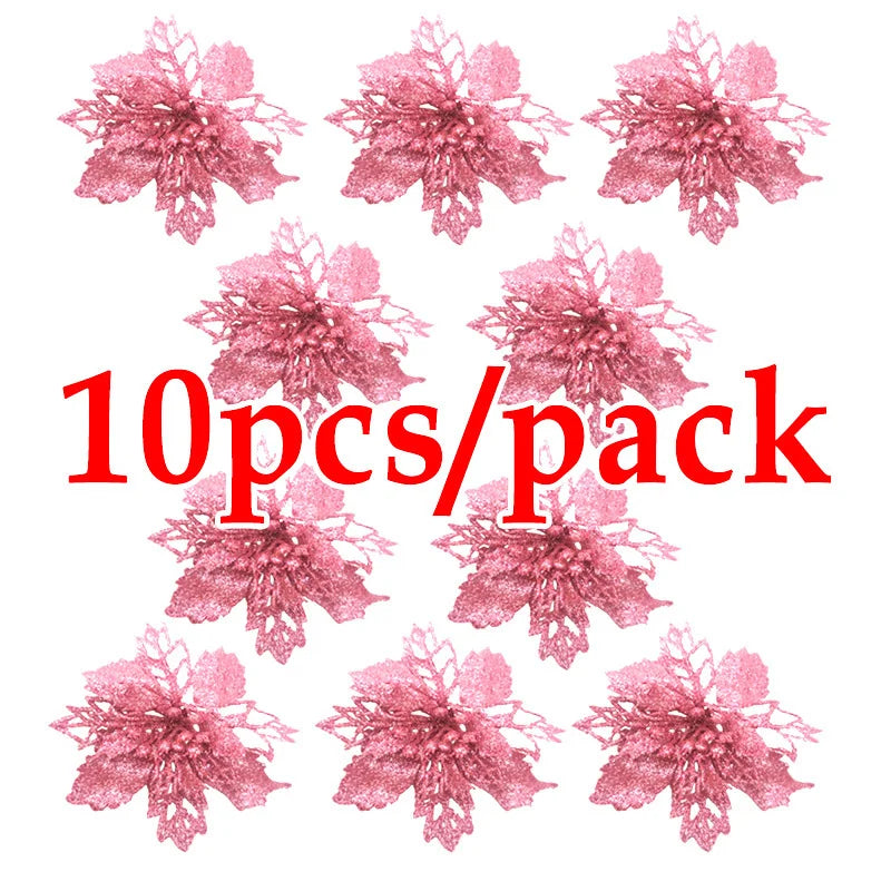 Glittering 10-Piece Christmas Tree Flower Ornaments - Image 8