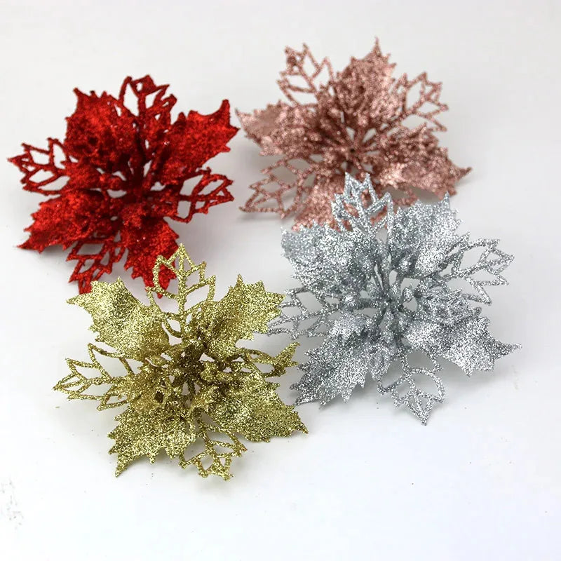 Glittering 10-Piece Christmas Tree Flower Ornaments - Image 20
