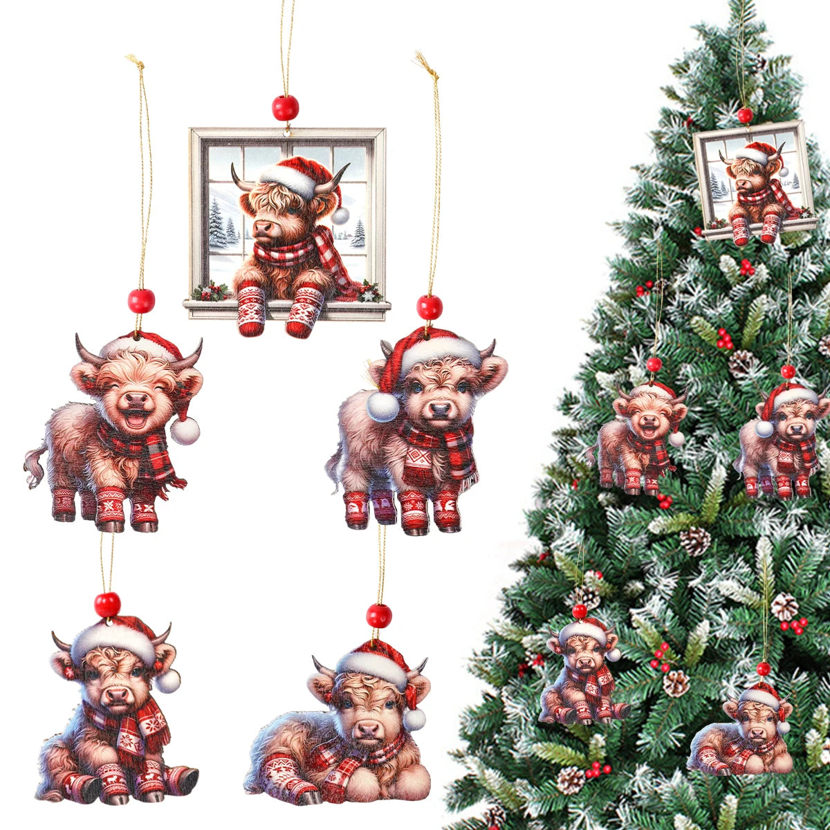 Charming Wooden Cow Christmas Ornaments for Festive Decor - Image 5