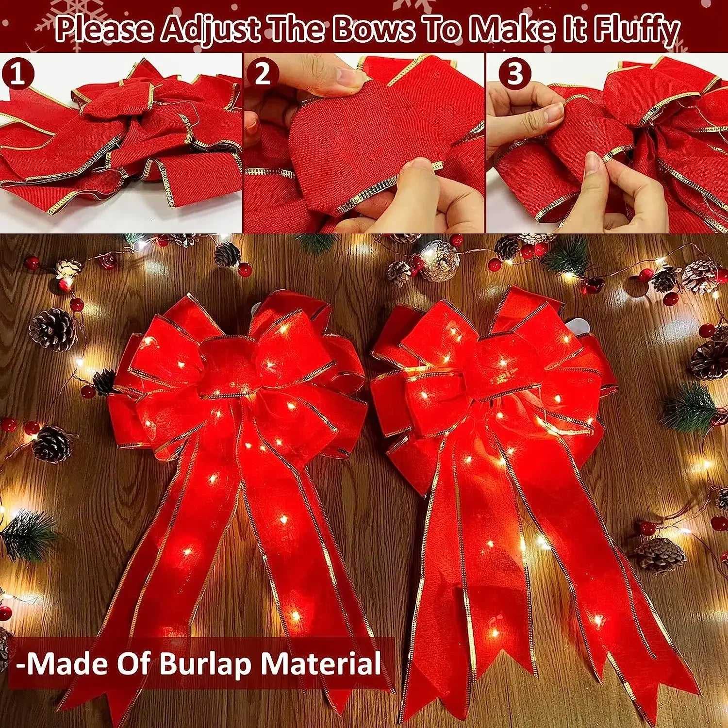 Festive Velvet Bow Tree Topper for Christmas - Image 7