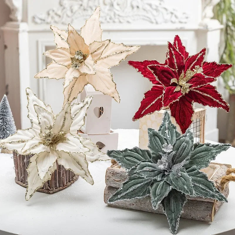 “Festive Red Gold Glitter Christmas Flower Ornaments” - Image 5