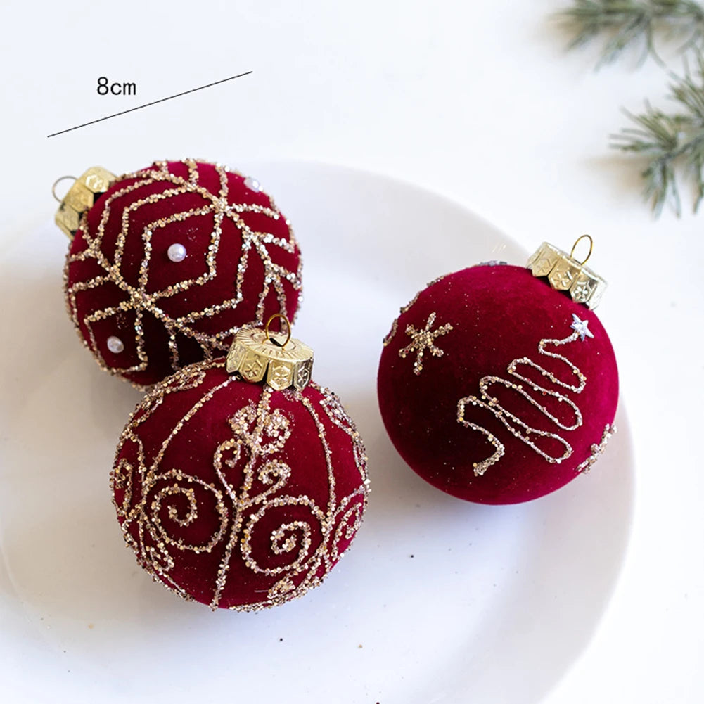 3pcs Velvet Wine Red Christmas Ball Ornaments - Image 14