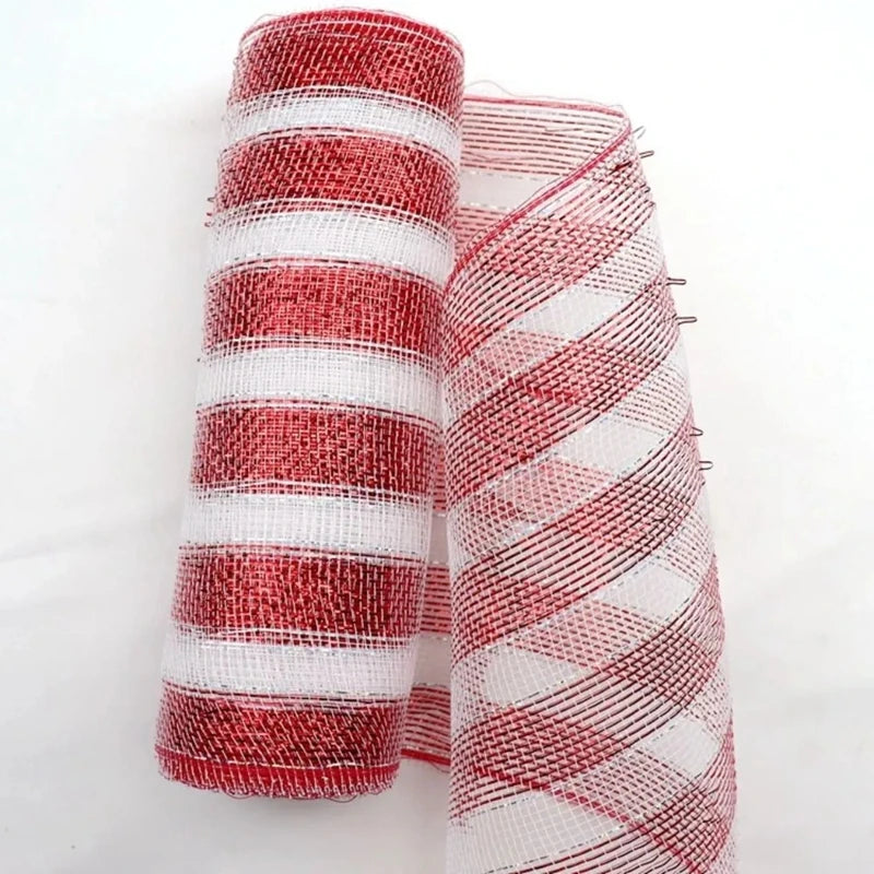 Christmas Red & White Metallic Mesh Ribbon - Perfect for DIY Decor! - Image 18