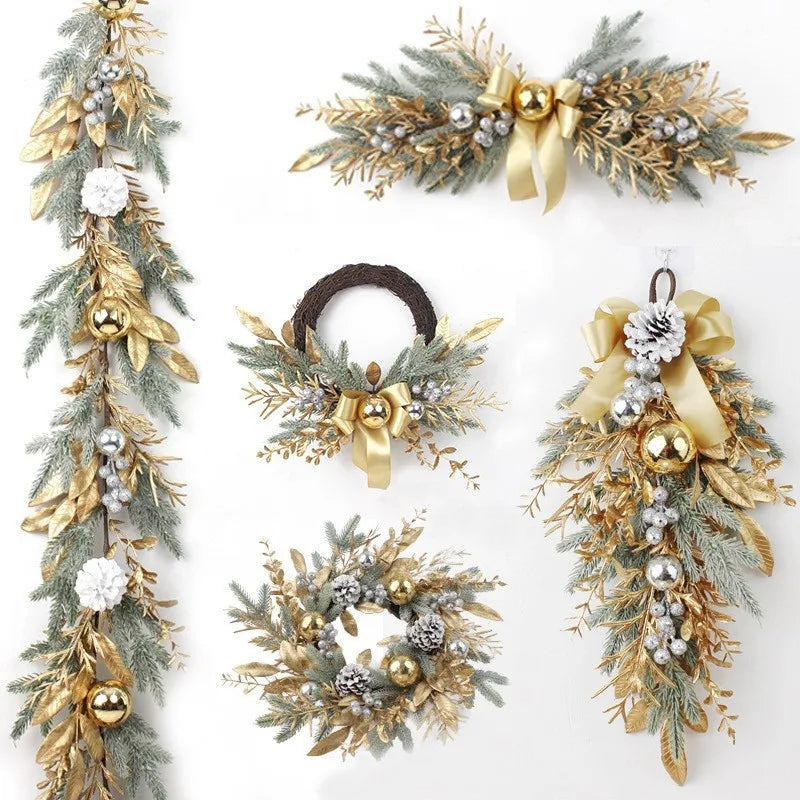 Elegant Gold Rattan Christmas Wreath for Door