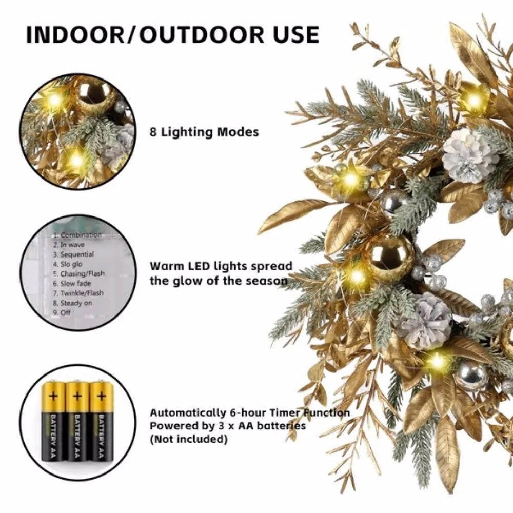 20-Inch Christmas Wreath with Warm LED Lights - Image 6