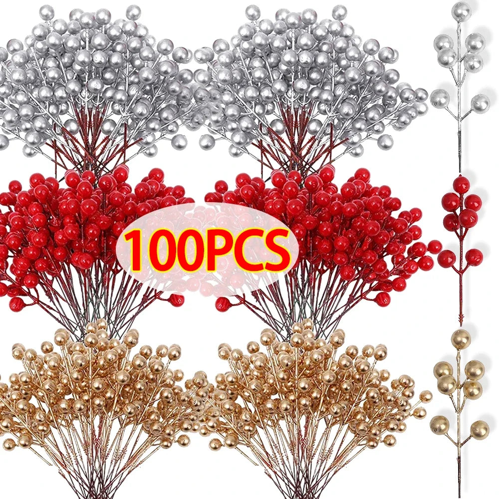 Festive Red & Gold Artificial Berries for Christmas Decor