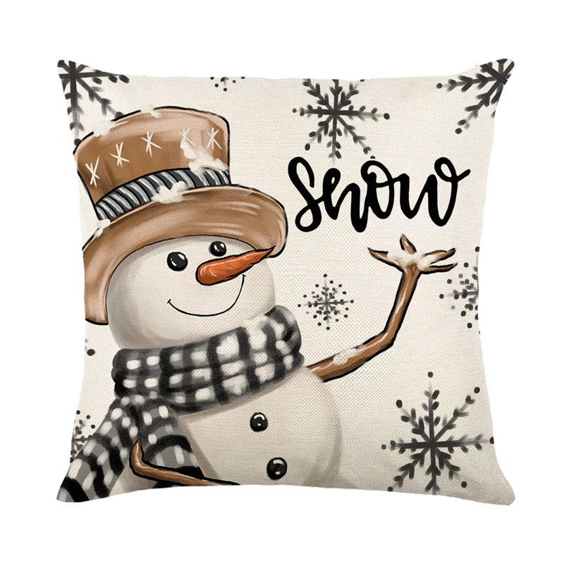 Festive Snowman Elk Linen Pillow Cover 45x45cm - Image 3