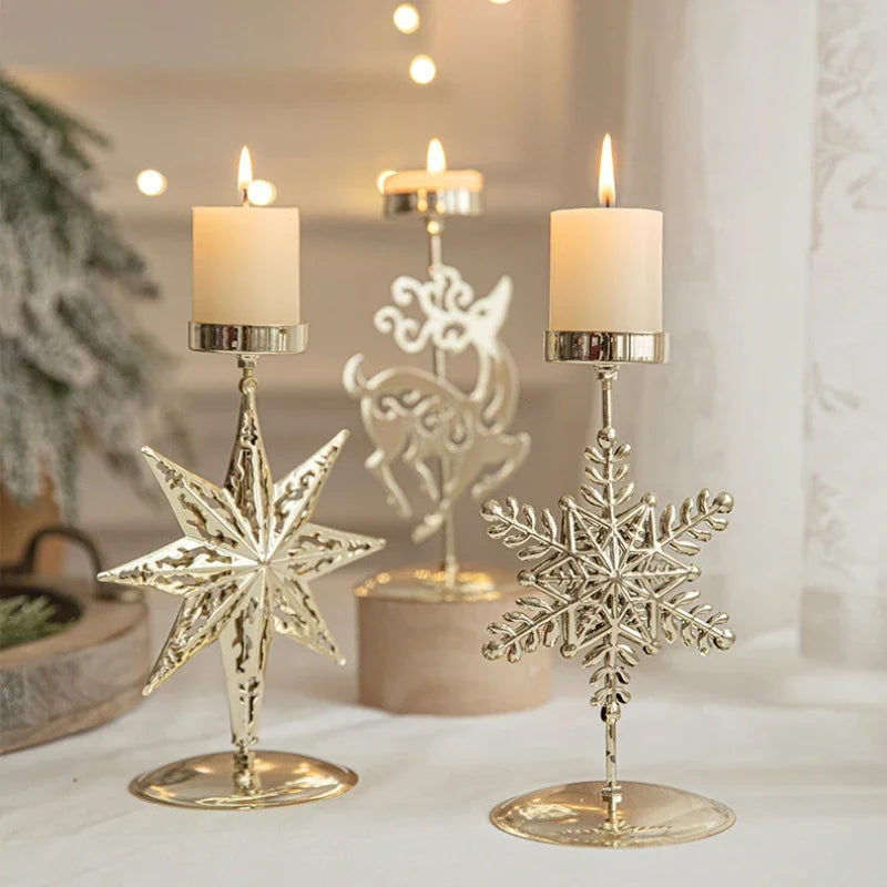 Christmas Votive Candle Holder with Elk & Snowflakes