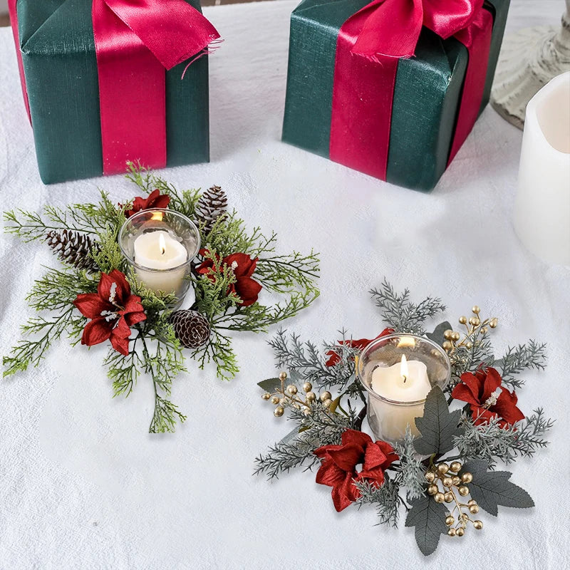 Elegant Christmas Candlestick Wreath with Floral Accents - Image 10