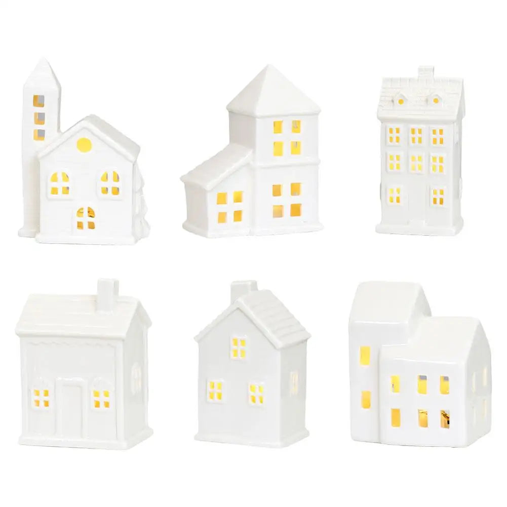 Rustic Lighted Ceramic Christmas Village Ornaments - Image 14