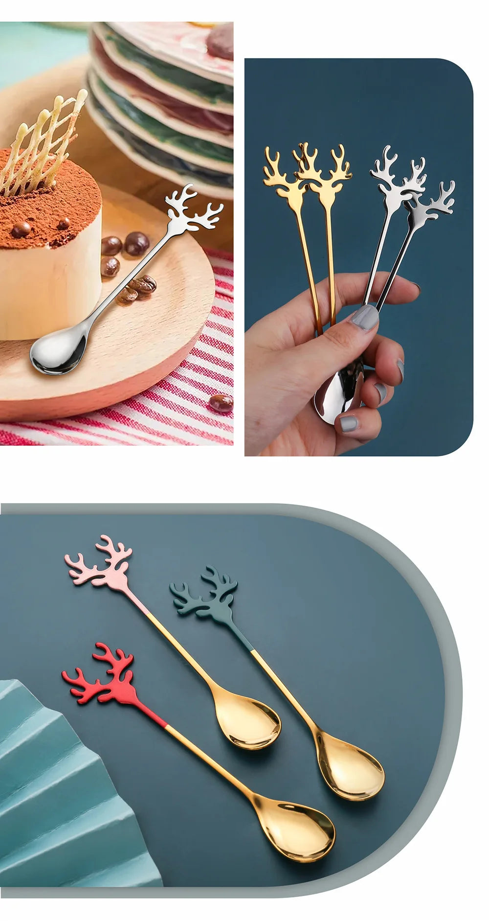 4 Christmas Elk Head Coffee Spoons for Festive Decor - Image 34