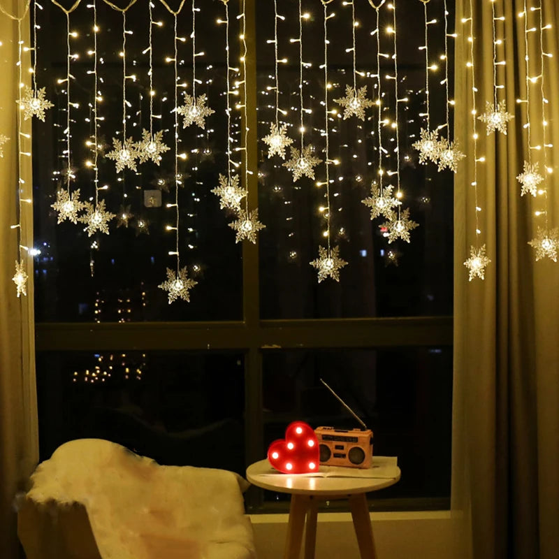 Sparkling Christmas Snowflake LED Curtain Lights