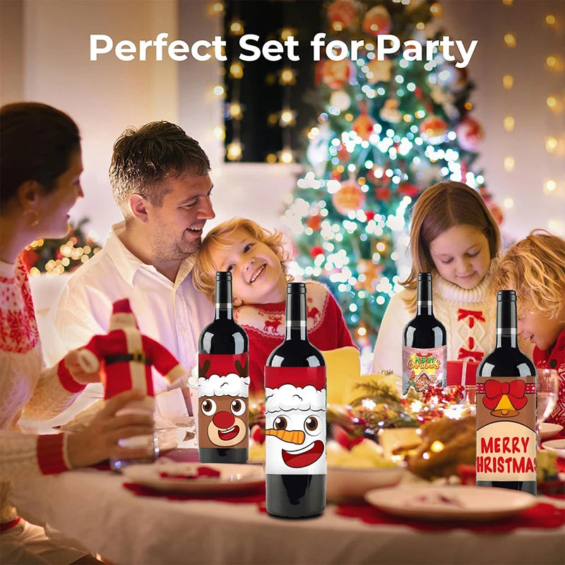 8PCS Festive Wine Bottle Labels for Christmas
